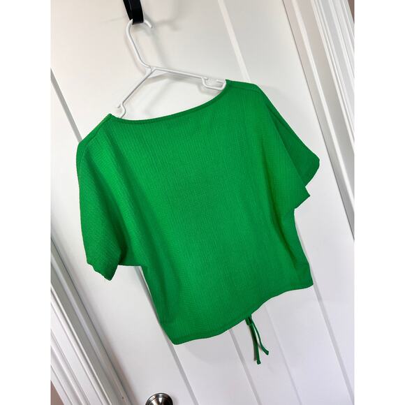 Zara V-Neck Short Sleeve Crop Top with Keyhole Bottom with Tie Green Size Medium - Picture 8 of 10
